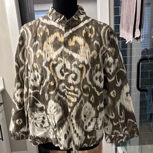 Chico's Brown and Cream Patterned Bomber Jacket